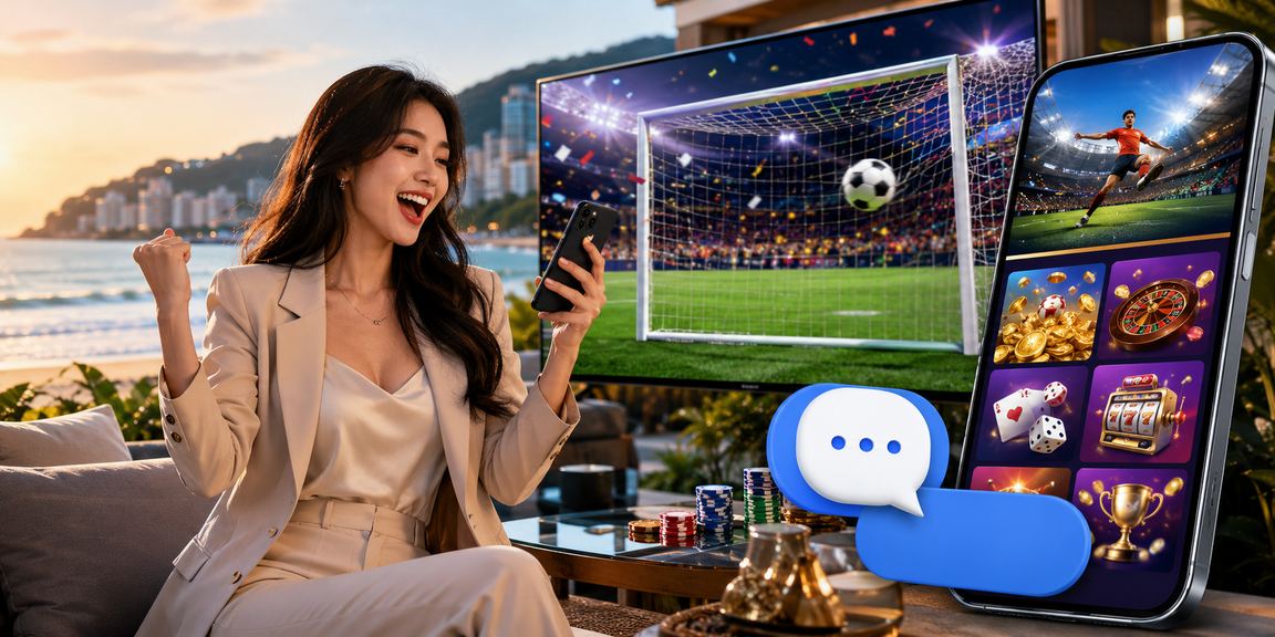 Người dùng chơi casino di động tại bãi biển Vũng Tàu buổi chiều
